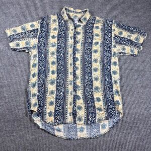 Solutions Original‎ Shirt Mens S Short Sleeve Button Up Blue Yellow Rayon